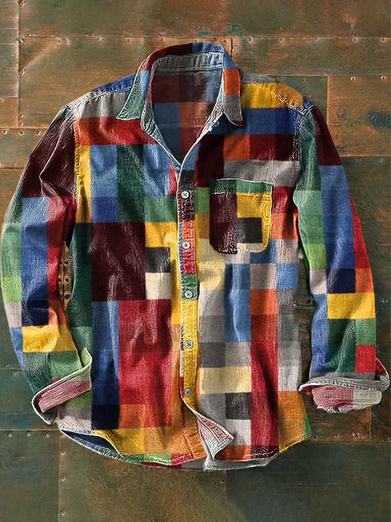 Isaac™ - Regenbogen kariertes Vintage Revershemd