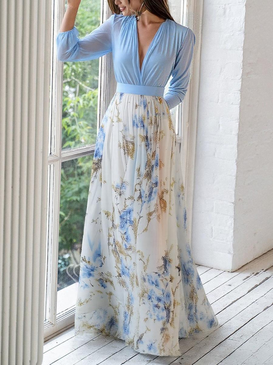 Elena™ - Elegantes langes Kleid mit Blumenmuster