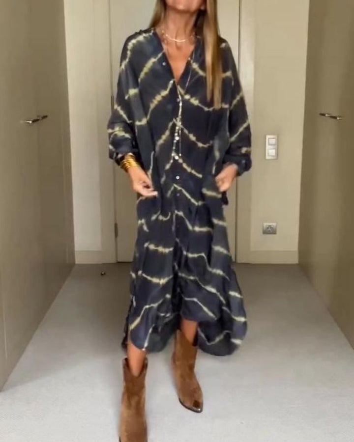 Clémence™ - Elegante Lange Boho-Streifenrobe