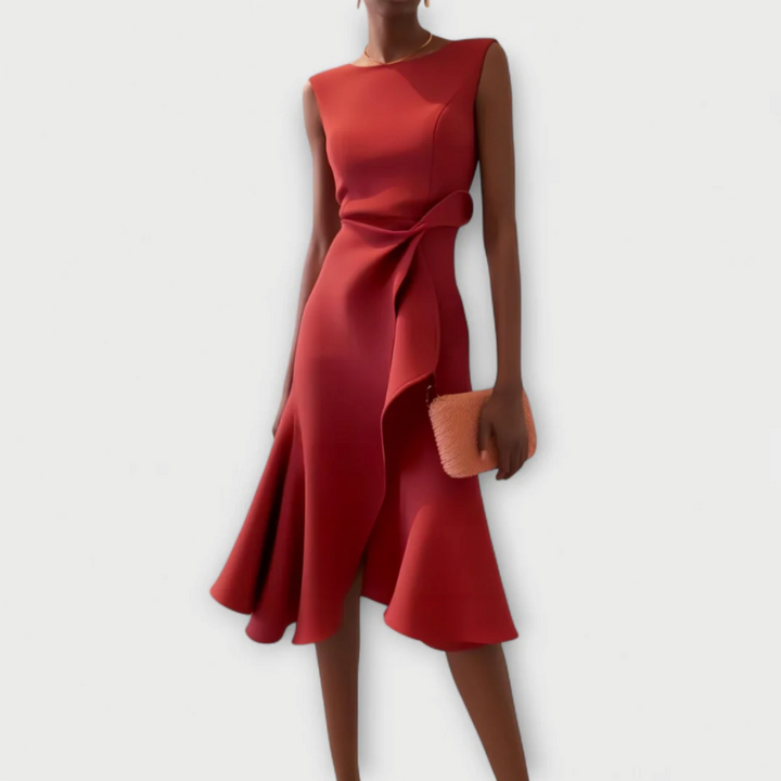 Faustina™ – Drapiertes asymmetrisches Midikleid