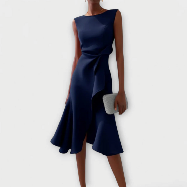 Faustina™ – Drapiertes asymmetrisches Midikleid