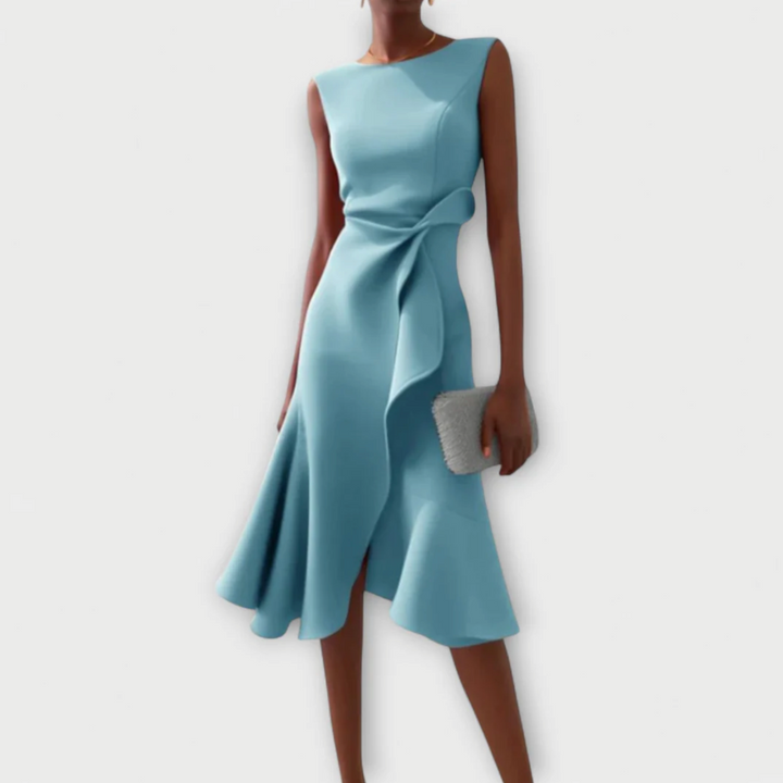 Faustina™ – Drapiertes asymmetrisches Midikleid