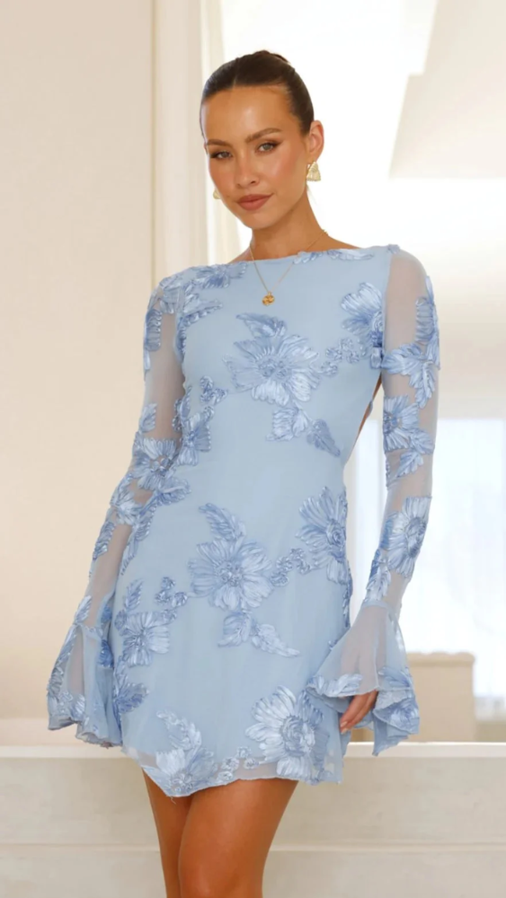 Cléa™ - Charmante Mini Robe Elegant mit Floralstickerei