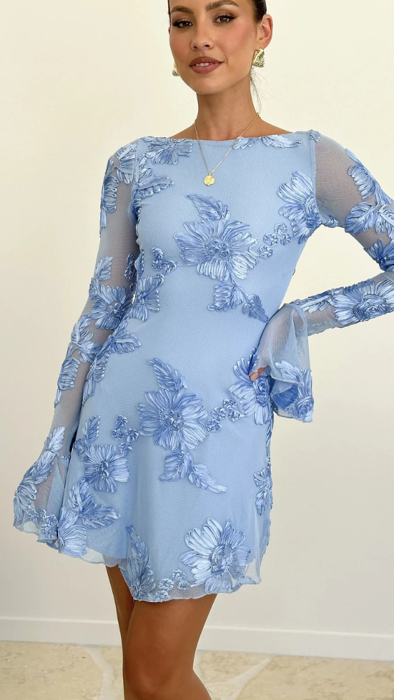 Cléa™ - Charmante Mini Robe Elegant mit Floralstickerei