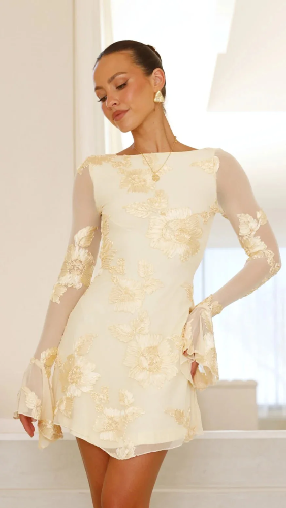 Cléa™ - Charmante Mini Robe Elegant mit Floralstickerei