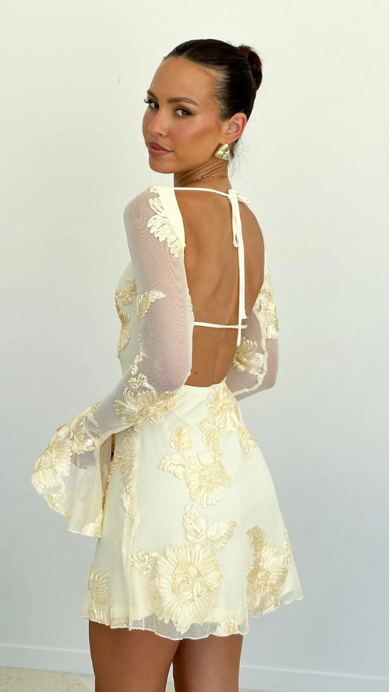 Cléa™ - Charmante Mini Robe Elegant mit Floralstickerei