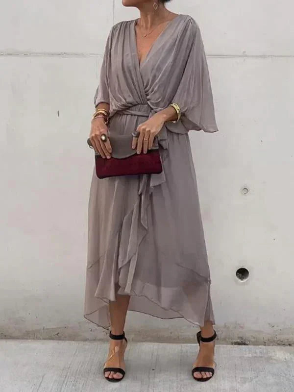 Monica™ - Elegante Chiffon-Seidenkleid mit verführerischem V-Ausschnitt