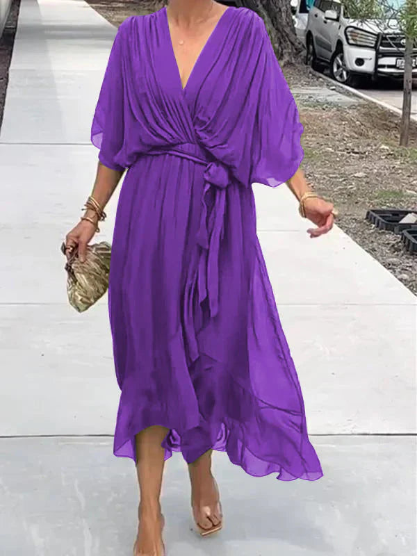 Monica™ - Elegante Chiffon-Seidenkleid mit verführerischem V-Ausschnitt