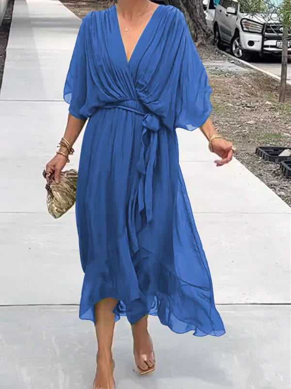 Monica™ - Elegante Chiffon-Seidenkleid mit verführerischem V-Ausschnitt