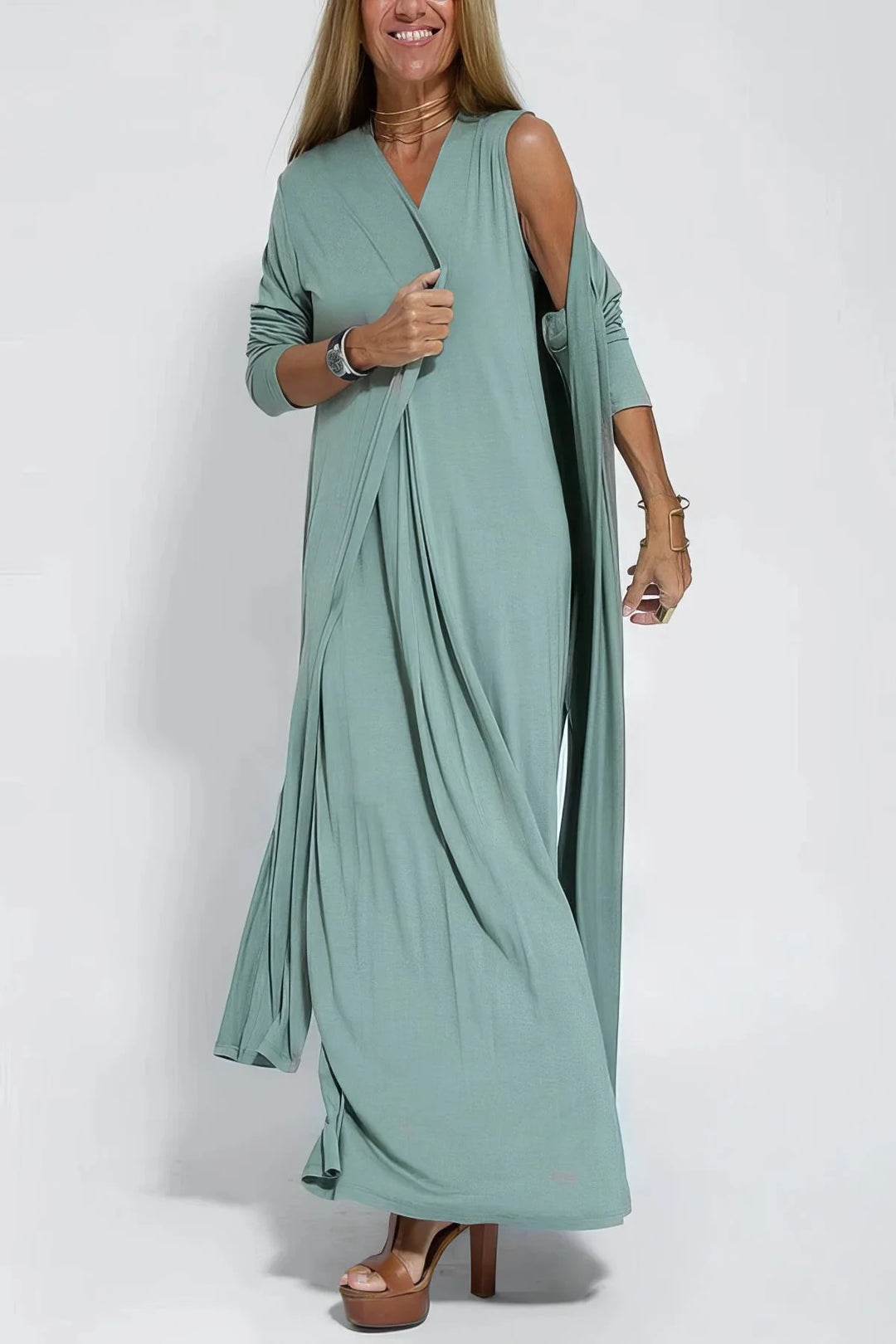 Nicole™ – Elegantes Maxikleid mit passender Strickjacke