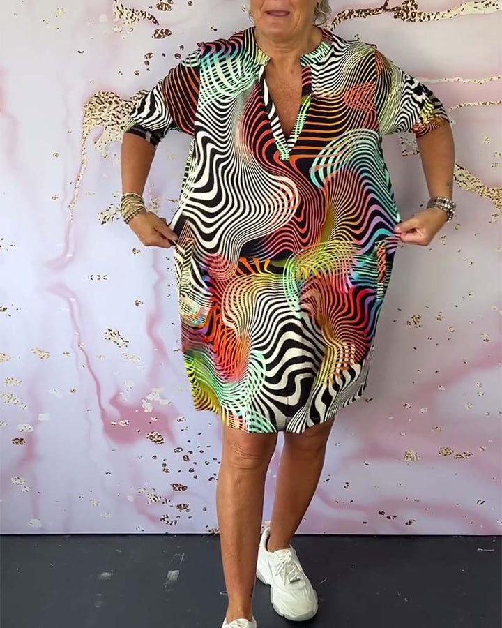 Ursula™ - Buntes Kleid mit V-Ausschnitt