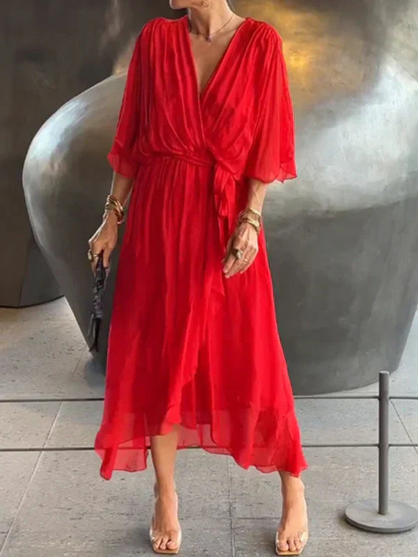 Monica™ - Elegante Chiffon-Seidenkleid mit verführerischem V-Ausschnitt