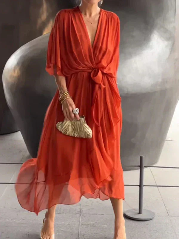 Monica™ - Elegante Chiffon-Seidenkleid mit verführerischem V-Ausschnitt