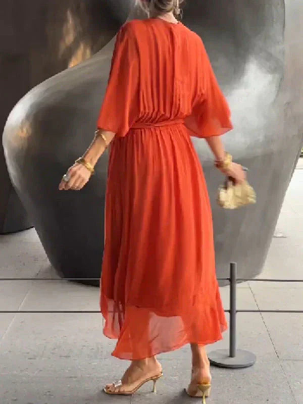Monica™ - Elegante Chiffon-Seidenkleid mit verführerischem V-Ausschnitt
