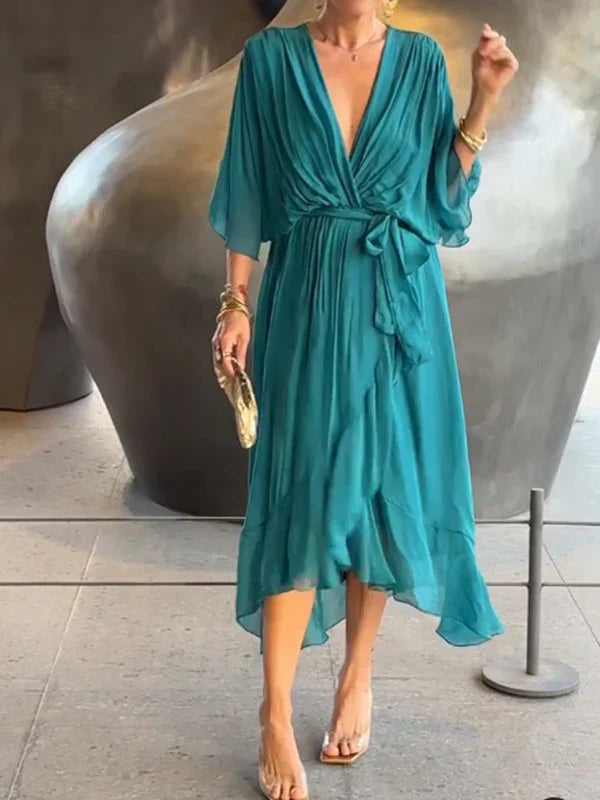 Monica™ - Elegante Chiffon-Seidenkleid mit verführerischem V-Ausschnitt