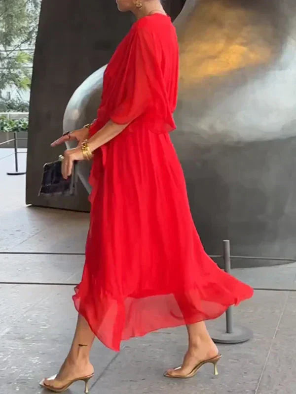 Monica™ - Elegante Chiffon-Seidenkleid mit verführerischem V-Ausschnitt