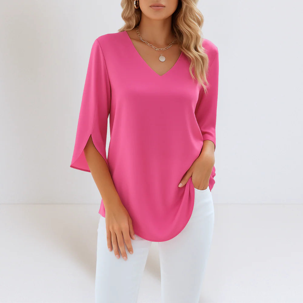 Ruby™ – Elegante Bluse mit V-Ausschnitt und geschlitzten Ärmeln