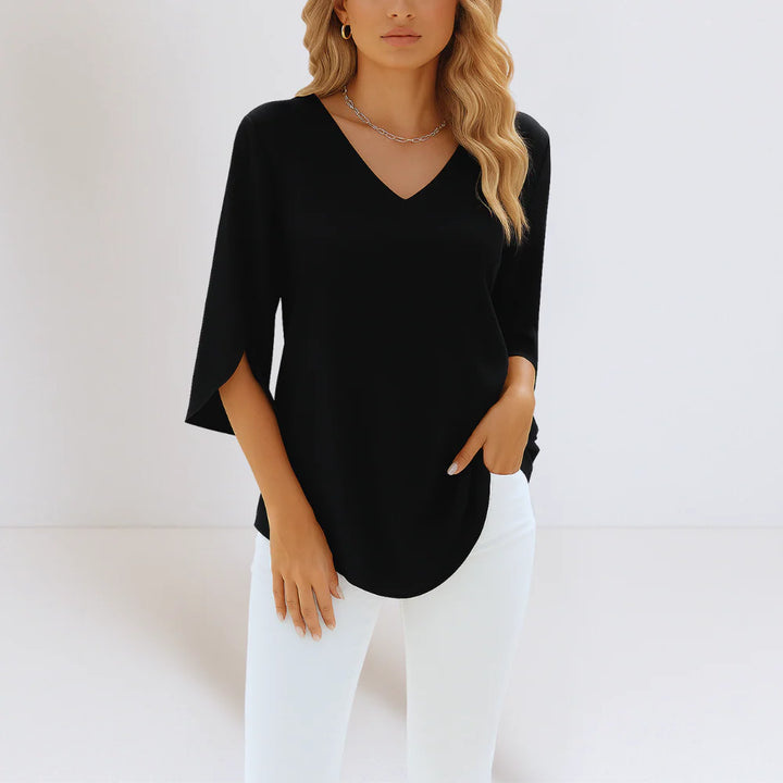 Ruby™ – Elegante Bluse mit V-Ausschnitt und geschlitzten Ärmeln