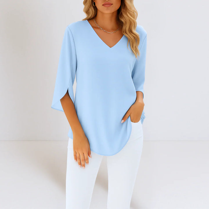 Ruby™ – Elegante Bluse mit V-Ausschnitt und geschlitzten Ärmeln