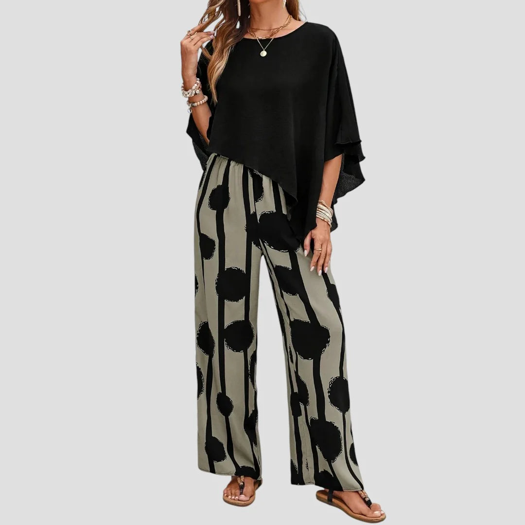 Valentina™ – Set aus asymmetrischem Oberteil und bedruckter Hose für Damen
